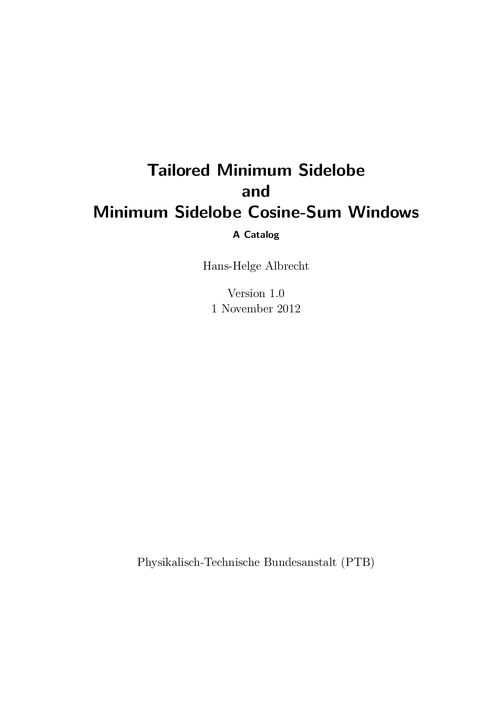 Tailored minimum sidelobe and minimum sidelobe cosine-sum windows. Version 1.0, A catalog