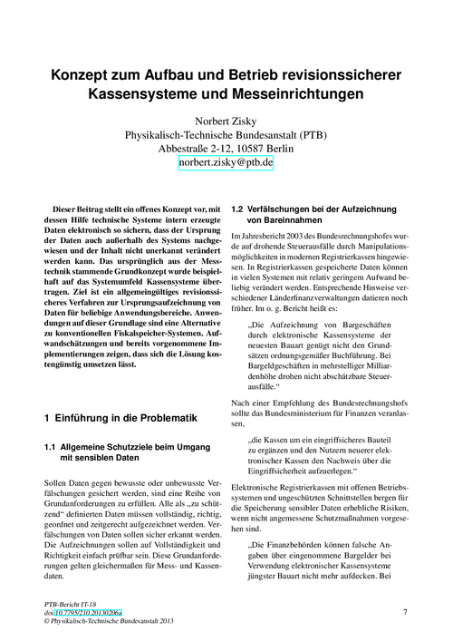 Konzept zum Aufbau und Betrieb revisionssicherer Kassensysteme und Messeinrichtungen