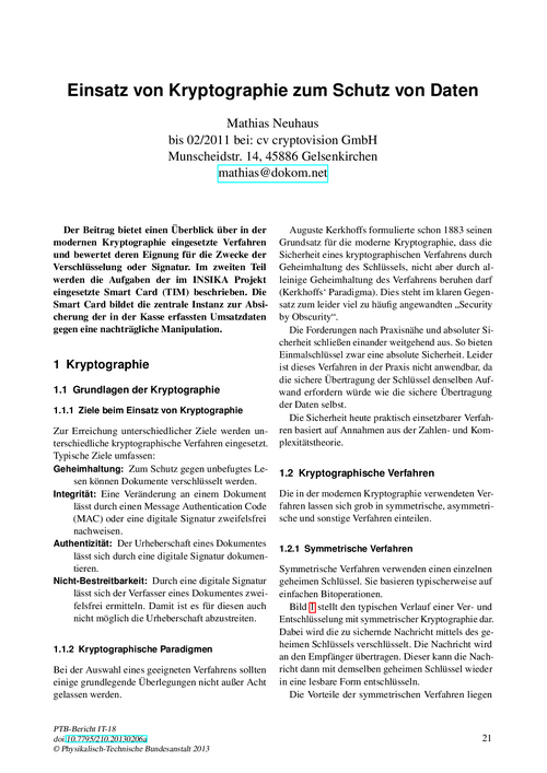 Einsatz von Kryptographie zum Schutz von Daten