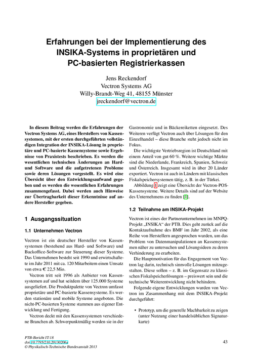 Erfahrungen bei der Implementierung des INSIKA-Systems in proprietären und PC-basierten Registrierkassen