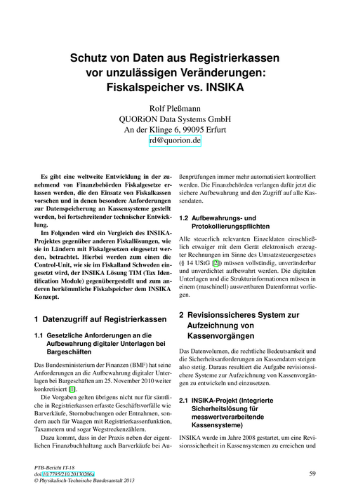 Schutz von Daten aus Registrierkassen vor unzulässigen Veränderungen: Fiskalspeicher vs. INSIKA