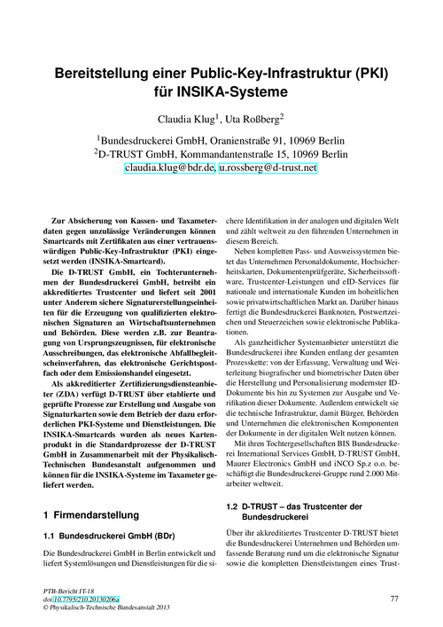 Bereitstellung einer Public-Key-Infrastruktur (PKI) für INSIKA-Systeme
