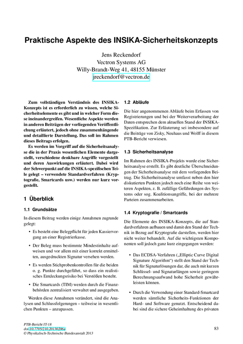 Praktische Aspekte des INSIKA-Sicherheitskonzepts