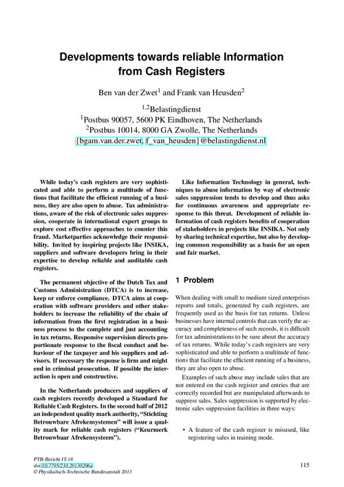 Developments towards reliable Information from Cash Registers