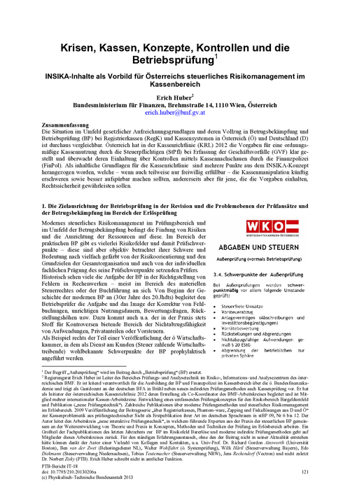 Krisen, Kassen, Konzepte, Kontrollen und die Betriebsprüfung, INSIKA-Inhalte als Vorbild für Österreichs steuerliches Risikomanagement im Kassenbereich