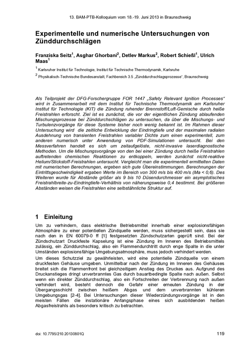 Experimentelle und numerische Untersuchungen von Zünddurchschlägen