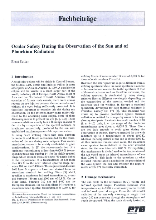 Ocular Safety During the Observation of the Sun and of Planckian Radiators