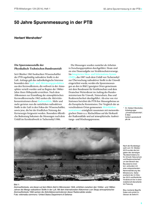 50 Jahre Spurenmessung in der PTB