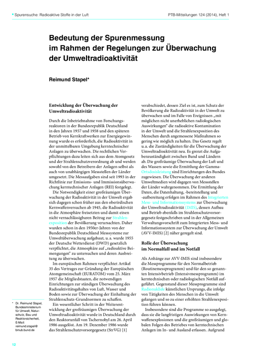 Bedeutung der Spurenmessung im Rahmen der Regelungen zur Überwachung der Umweltradioaktivität