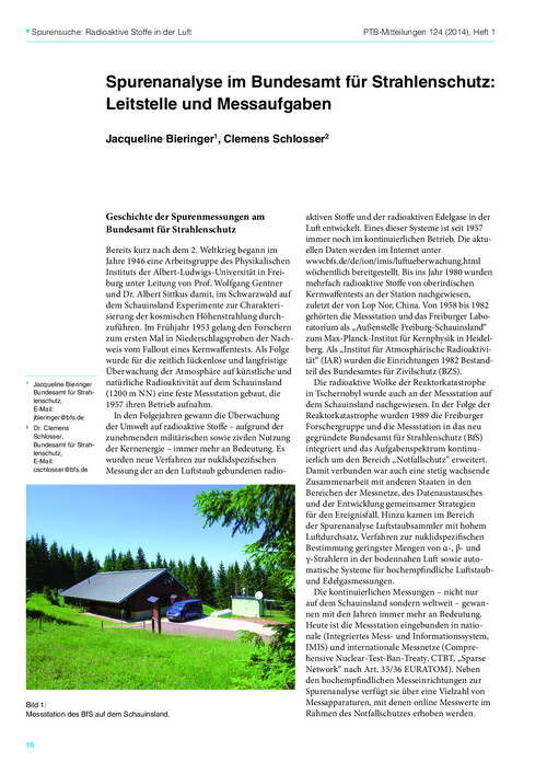 Spurenanalyse im Bundesamt für Strahlenschutz: Leitstelle und Messaufgaben