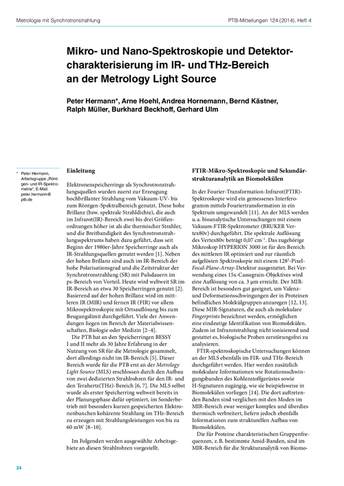 Mikro- und Nano-Spektroskopie und Detektorcharakterisierung im IR- und THz-Bereich  an der Metrology Light Source