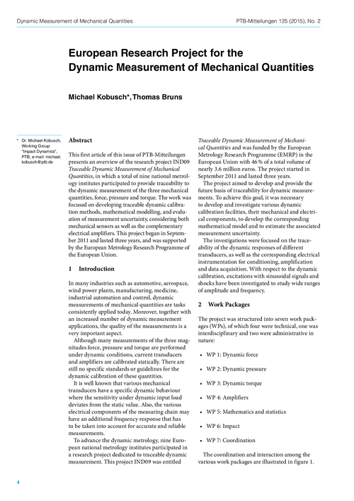 European Research Project for the Dynamic Measurement of Mechanical Quantities