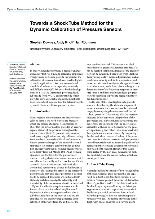 Towards a Shock Tube Method for the Dynamic Calibration of Pressure Sensors