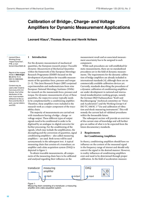 Calibration of Bridge-, Charge- and Voltage Amplifiers for Dynamic Measurement Applications