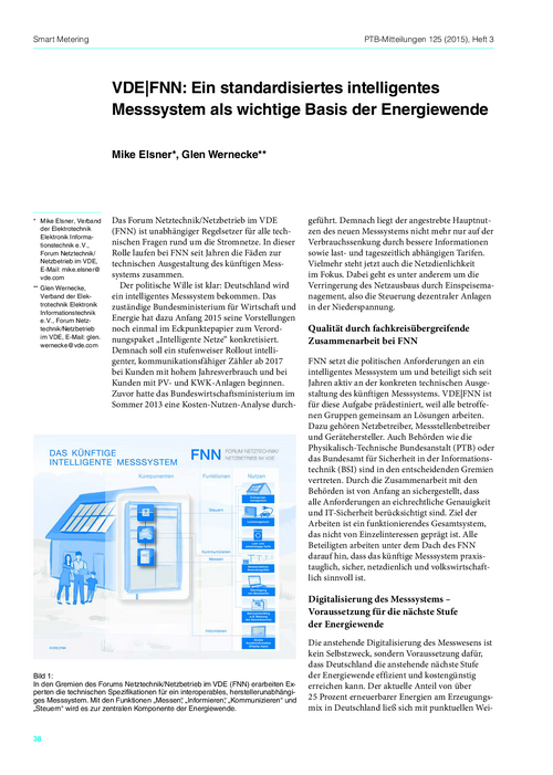 VDE|FNN: Ein standardisiertes intelligentes  Messsystem als wichtige Basis der Energiewende