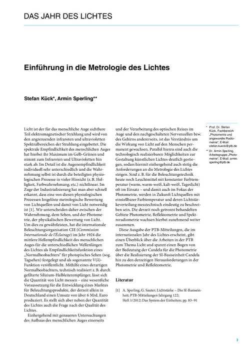 Einführung in die Metrologie des Lichtes