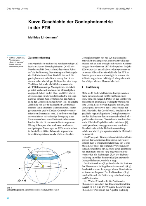Kurze Geschichte der Goniophotometrie an der PTB