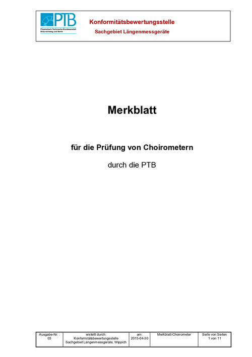 Merkblatt für die Prüfung von Choirometern durch die PTB. Ausgabe: 03