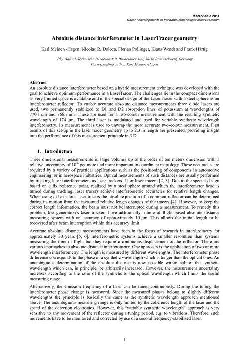 Absolute distance interferometer in LaserTracer geometry