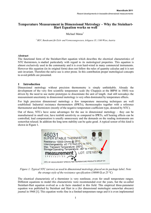 Temperature measurement in dimensional metrology – Why the Steinhart-Hart equation works so well
