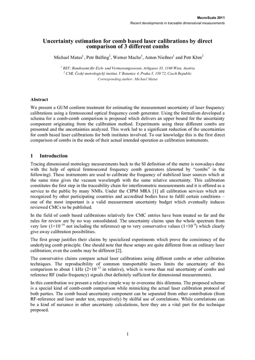 Uncertainty estimation for comb based laser calibrations by direct comparison of 3 different combs