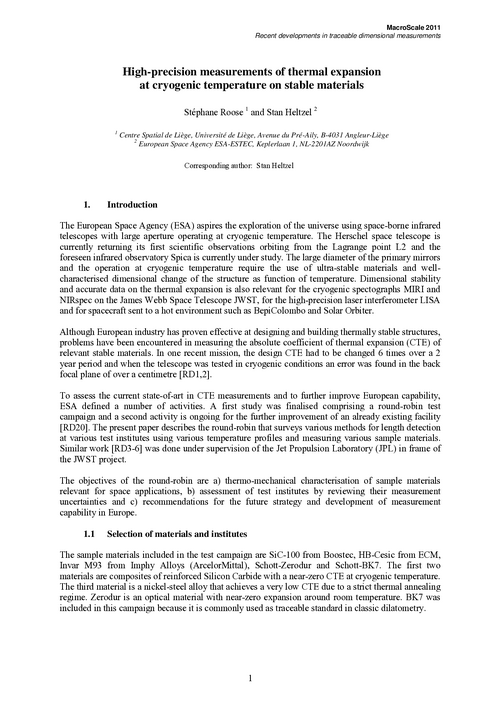 High-precision measurements of the thermal expansion at cryogenic temperature on stable materials