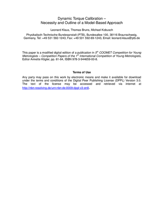 Dynamic Torque Calibration – Necessity and Outline of a Model-Based Approach