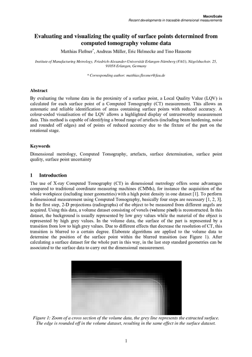 Evaluating and visualizing the quality of surface points determined from computed tomography volume data