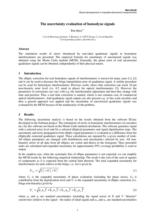 The uncertainty evaluation of homodyne signals
