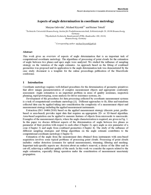 Aspects of angle determination in coordinate metrology