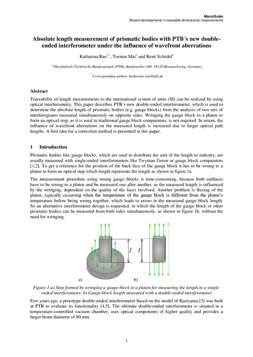 Absolute length measurement of prismatic bodies with PTB´s new double-ended interferometer under the influence of wavefront aberrations