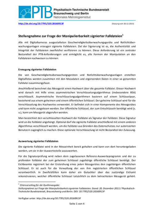 Stellungnahme zur Frage der Manipulierbarkeit signierter Falldateien