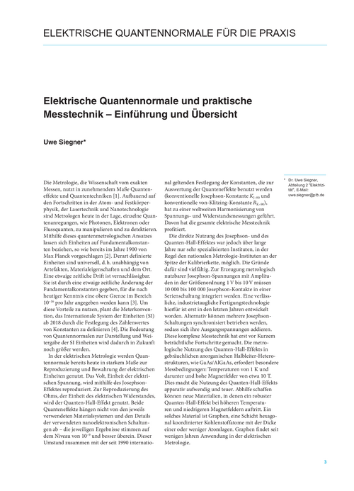Elektrische Quantennormale und praktische Messtechnik - Einführung und Übersicht
