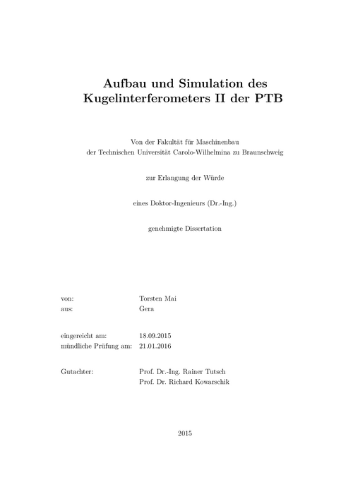 Aufbau und Simulation des Kugelinterferometers II der PTB