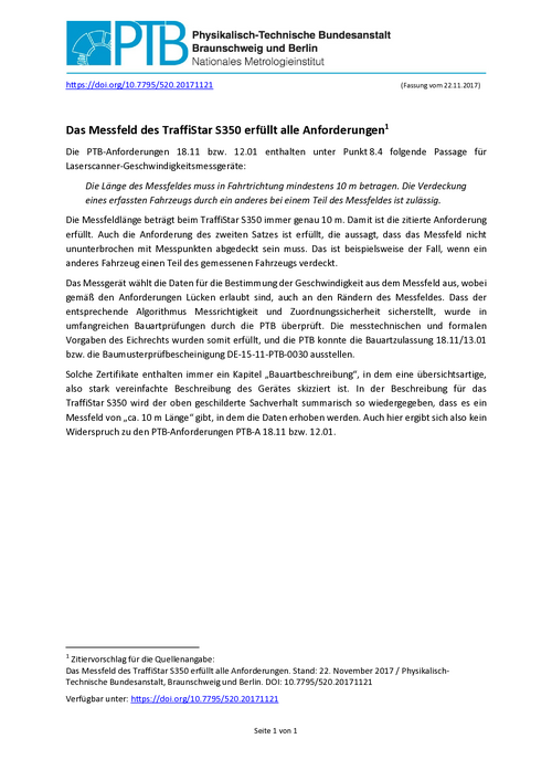 Das Messfeld des TraffiStar S350 erfüllt alle Anforderungen