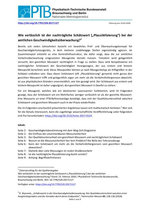 Wie verlässlich ist der nachträgliche Schätzwert („Plausibilisierung“) bei der amtlichen Geschwindigkeitsüberwachung?