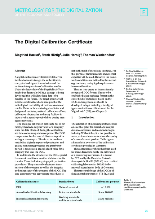 The Digital Calibration Certificate