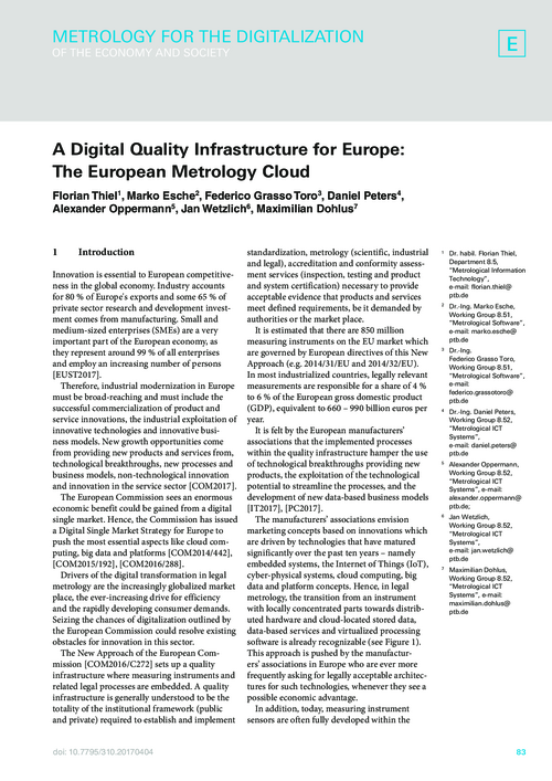 A Digital Quality Infrastructure for Europe: The European Metrology Cloud
