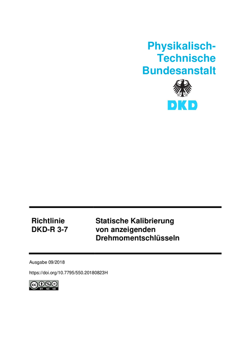 Statische Kalibrierung von anzeigenden Drehmomentschlüsseln : Richtlinie DKD-R 3-7