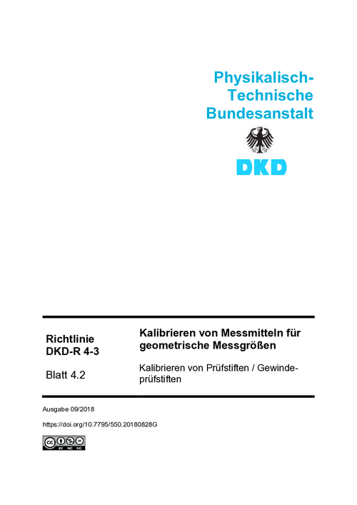 Kalibrieren von Messmitteln für geometrische Messgrößen, Kalibrieren von Prüfstiften / Gewindeprüfstiften : Richtlinie DKD-R 4-3 Blatt 4.2