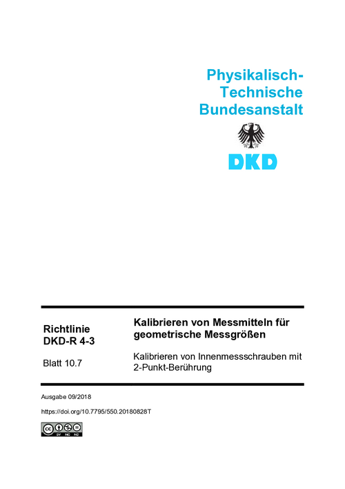 Kalibrieren von Messmitteln für geometrische Messgrößen, Kalibrieren von Innenmessschrauben mit 2-Punkt-Berührung : Richtlinie DKD-R 4-3 Blatt 10.7