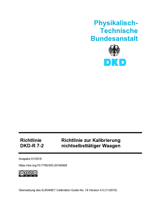 Richtlinie zur Kalibrierung nichtselbsttätiger Waagen : Richtlinie DKD-R 7-2