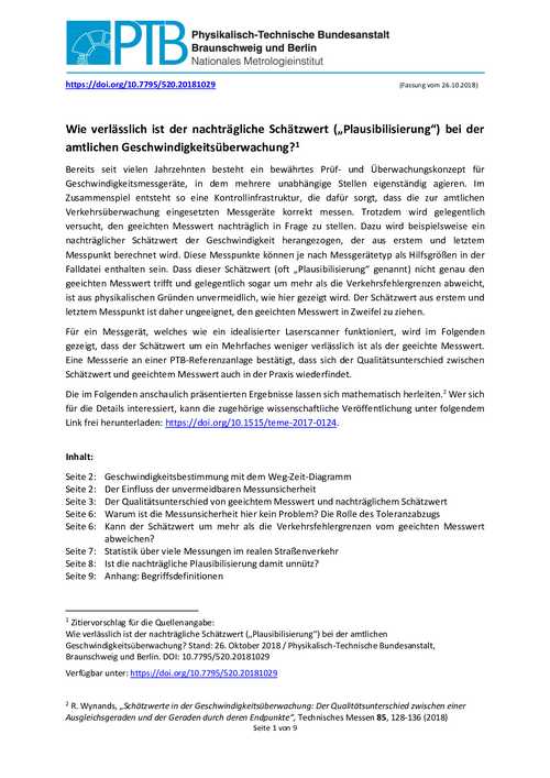 Wie verlässlich ist der nachträgliche Schätzwert („Plausibilisierung“) bei der amtlichen Geschwindigkeitsüberwachung?