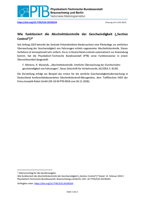 Wie funktioniert die Abschnittskontrolle der Geschwindigkeit („Section Control“)?