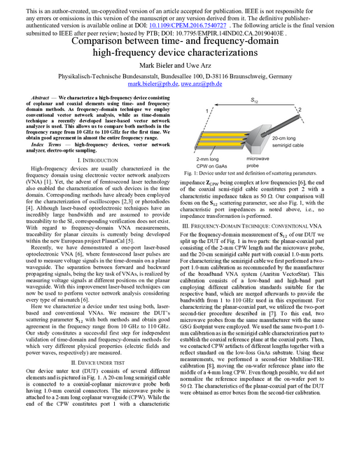 Comparison between time-and frequency-domain high-frequency device characterizations