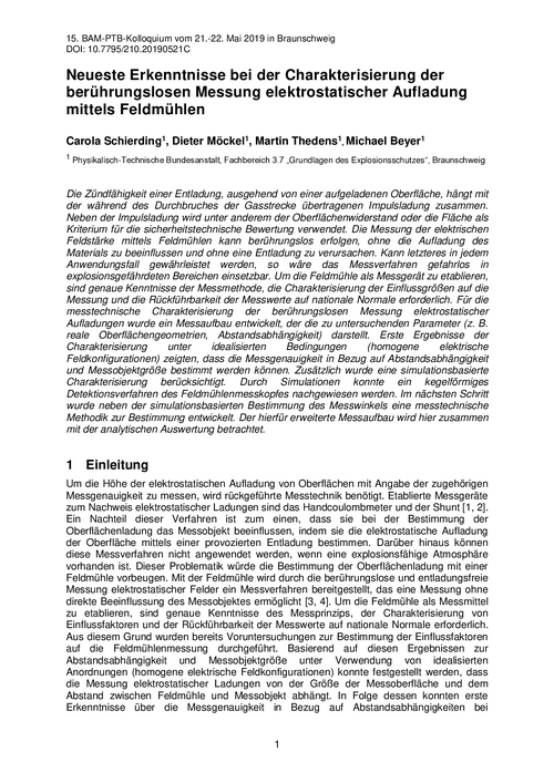 Neueste Erkenntnisse bei der Charakterisierung der berührungslosen Messung elektrostatischer Aufladung mittels Feldmühlen
