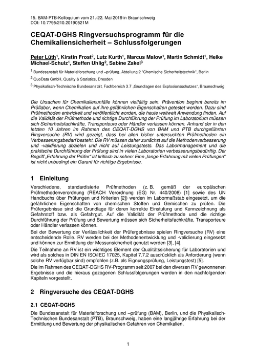 CEQAT-DGHS Ringversuchsprogramm für die Chemikaliensicherheit - Schlussfolgerungen