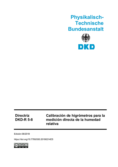 Calibración de higrómetros para la medición directa de la humedad relativa : Directriz DKD-R 5-8