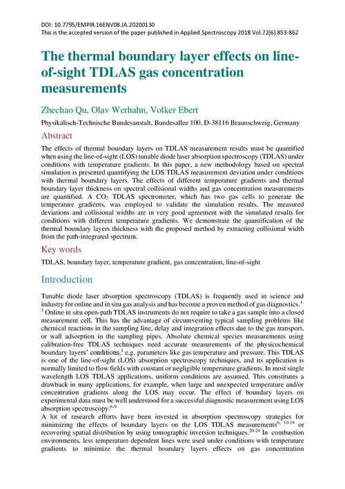 The thermal boundary layer effects on line-of-sight TDLAS gas concentration measurements
