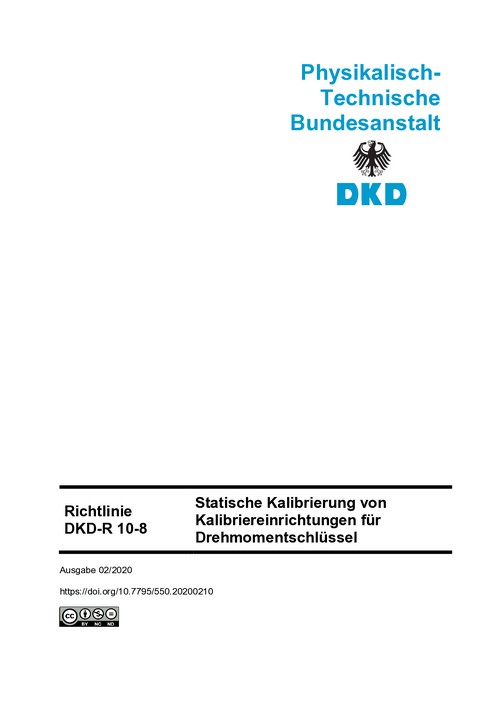 Statische Kalibrierung von Kalibriereinrichtungen für Drehmomentschlüssel : Richtlinie DKD-R 10-8